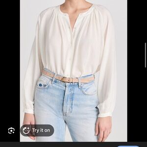 Women's Ivory Peasant Blouse - Lightweight Button-Front Top